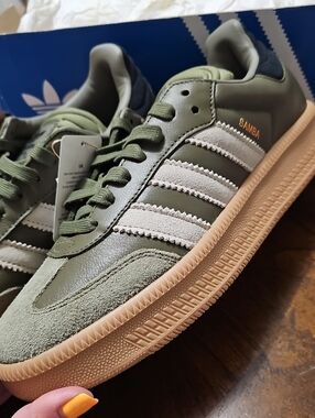 adidas Samba Olive Green and White Sneakers with Gum Sole